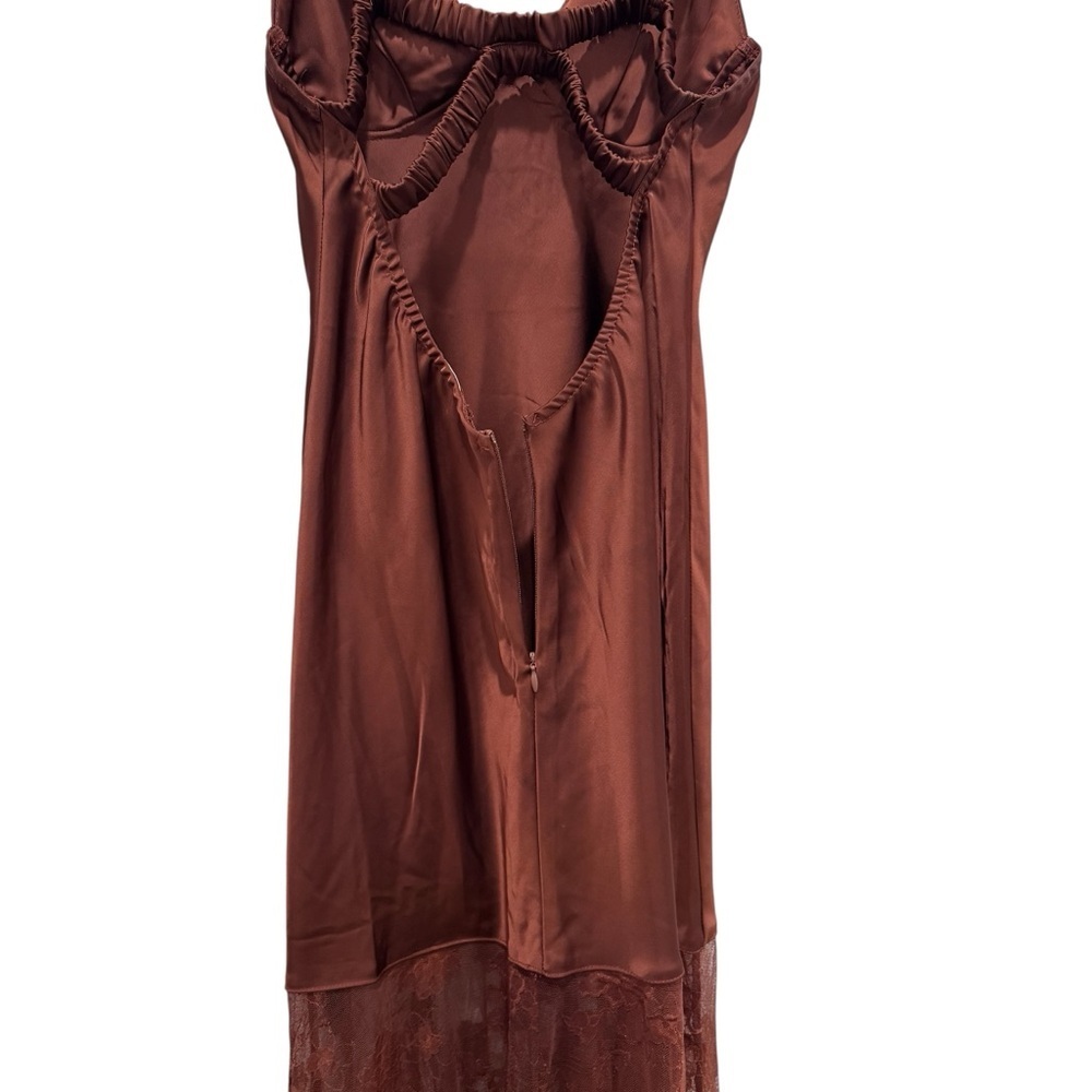 Hello Molly Maxi Dress Lace Strappy Wedding Formal Chic Umber Brown Sz M - Picture 9 of 13